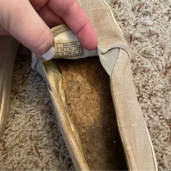 Soludos Frenchie Embroidered Beige Slip On Canvas Shoes size 8 - Picture 3 of 5
